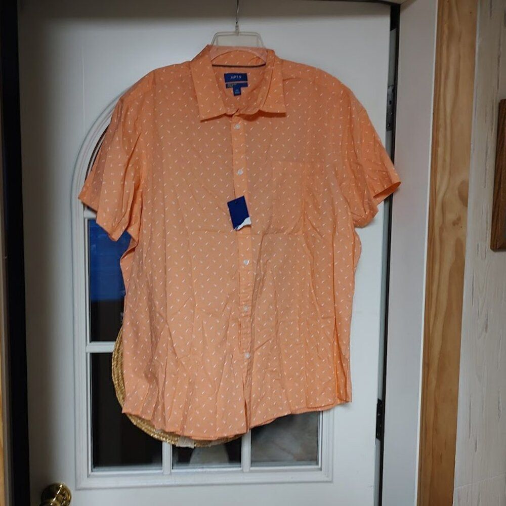 New Apt 9 Light Orange Guitars Short Sleeve Button Down Shirt Men's XXL
